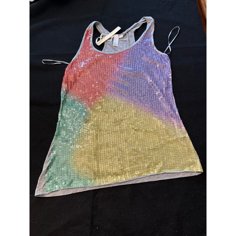 Kenar Sequin Tank Top Womens M Gray New Rainbow Colorblock Racerback Sleeveless